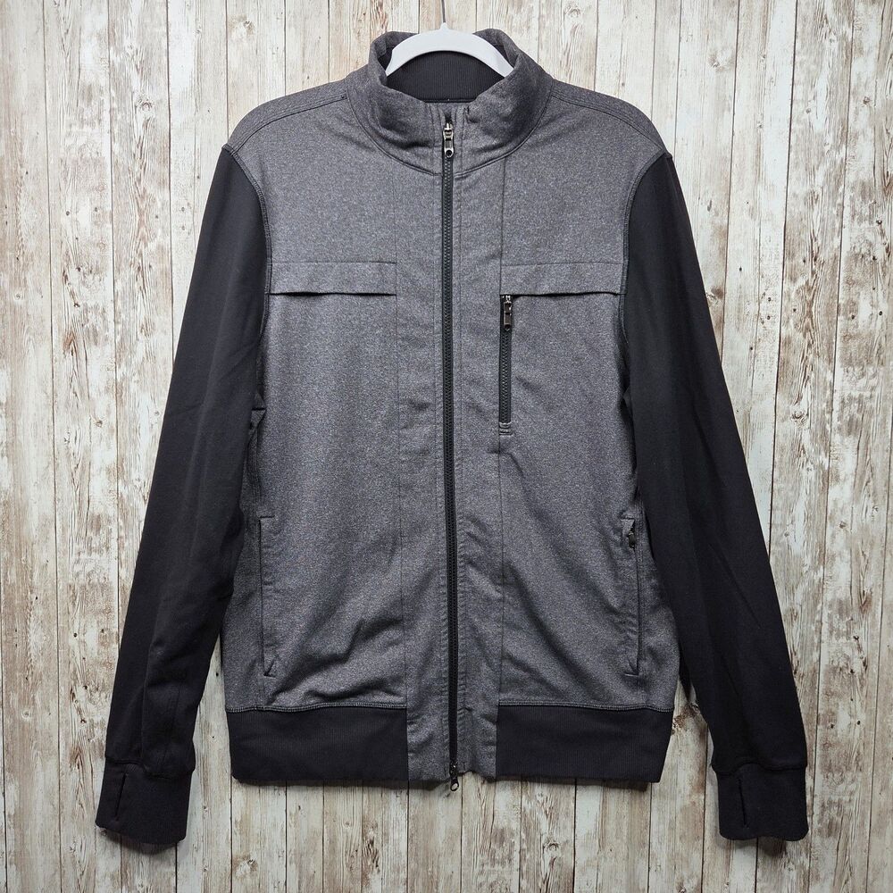 Lululemon Post Gravity Track Jacket Mens Large Grey Black Full Zip  Stretch GUC